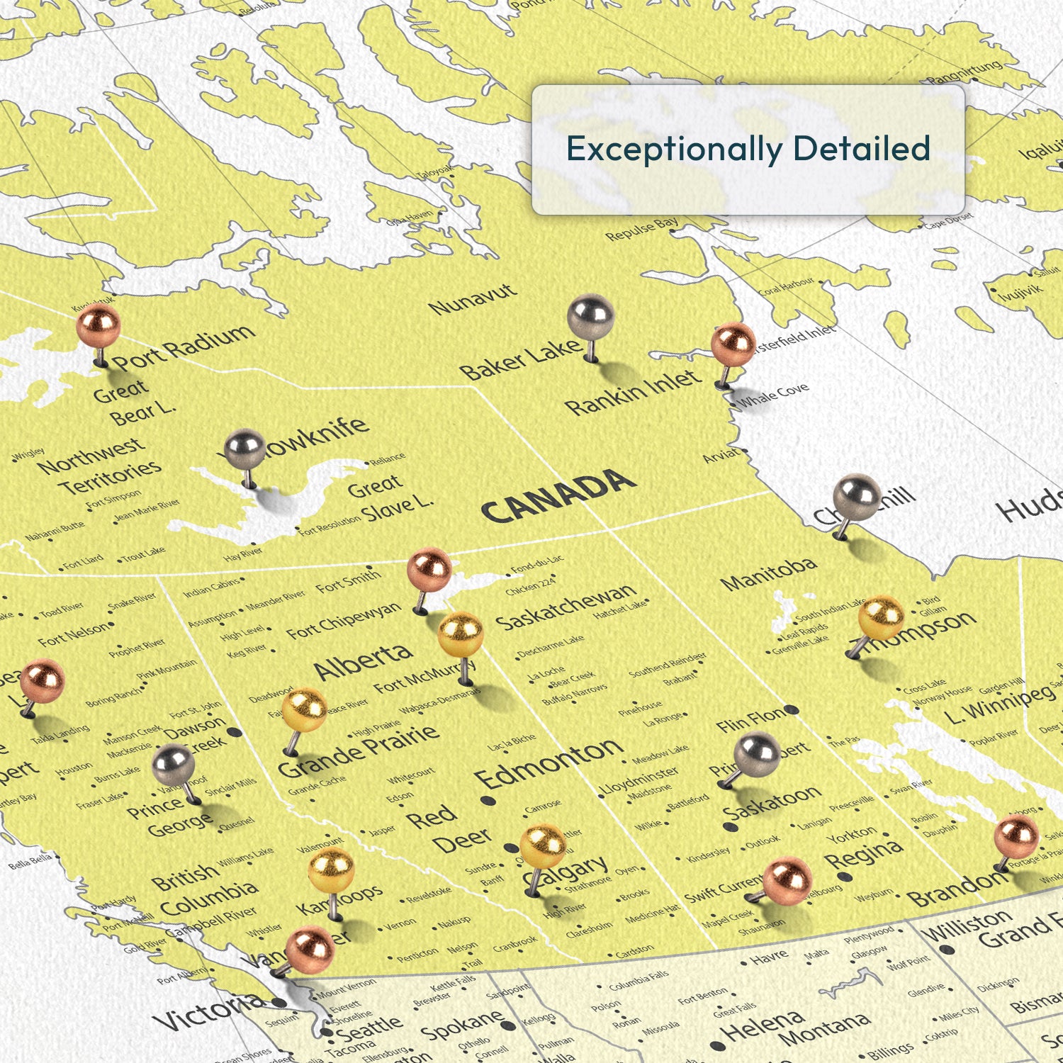 Personalized Yellow Trails Push Pin Canada Map 3