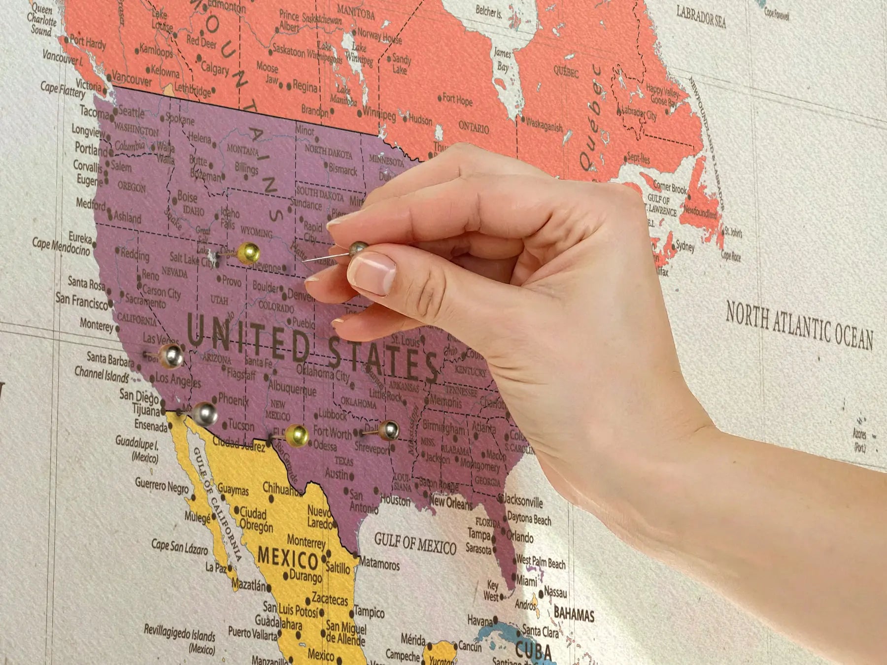 Personalized Travels and Adventures Push Pin USA Map