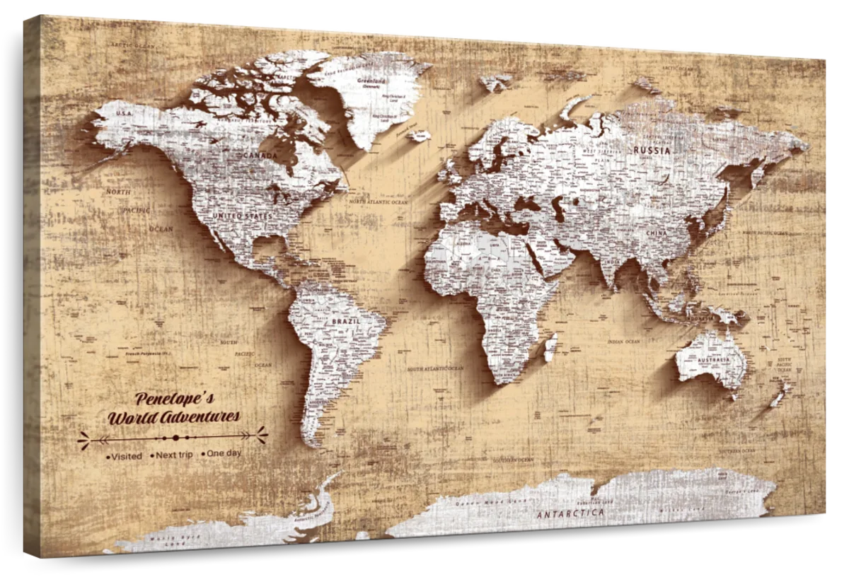 Rustic Horizon Push Pin World Map 1