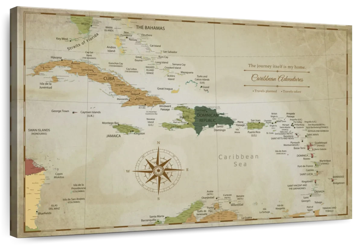 The Island Journey Caribbean Push Pin Map 1