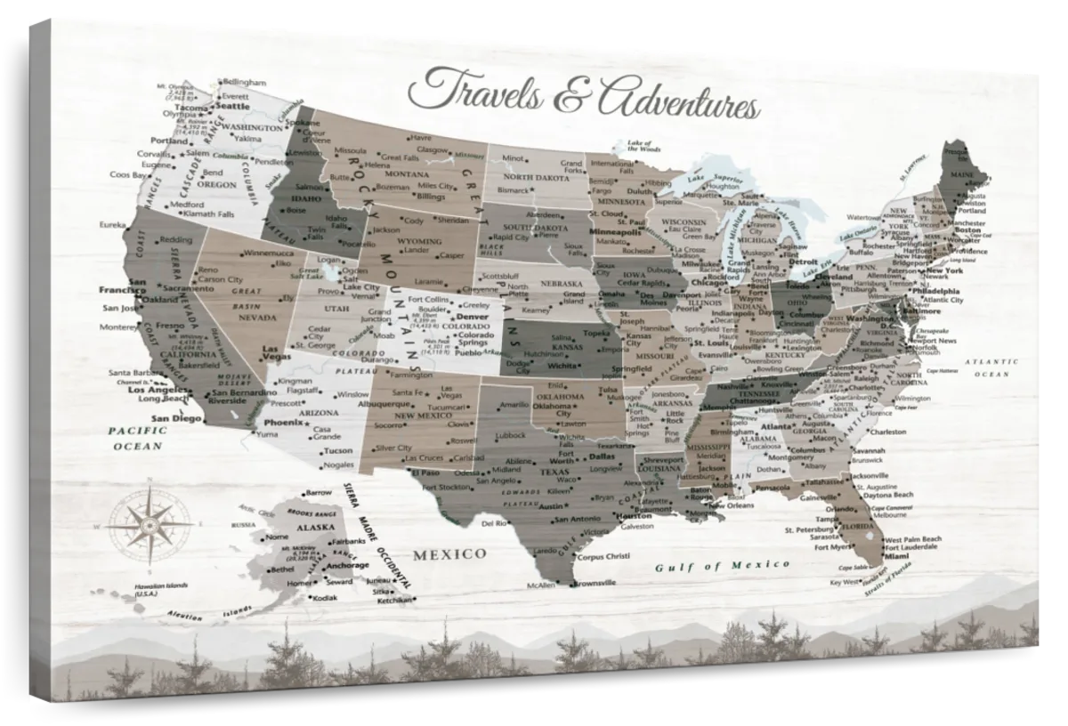 Travels and Adventures Push Pin USA Map 1