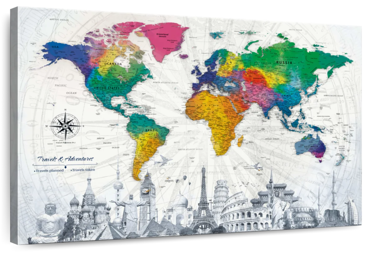 Travels And Adventures Through Landmarks Push Pin World Map 1