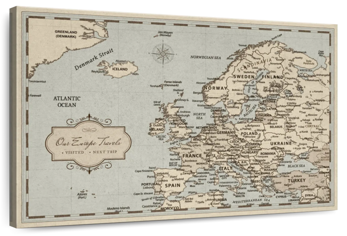 Vintage Trails Europe Push Pin Map 1