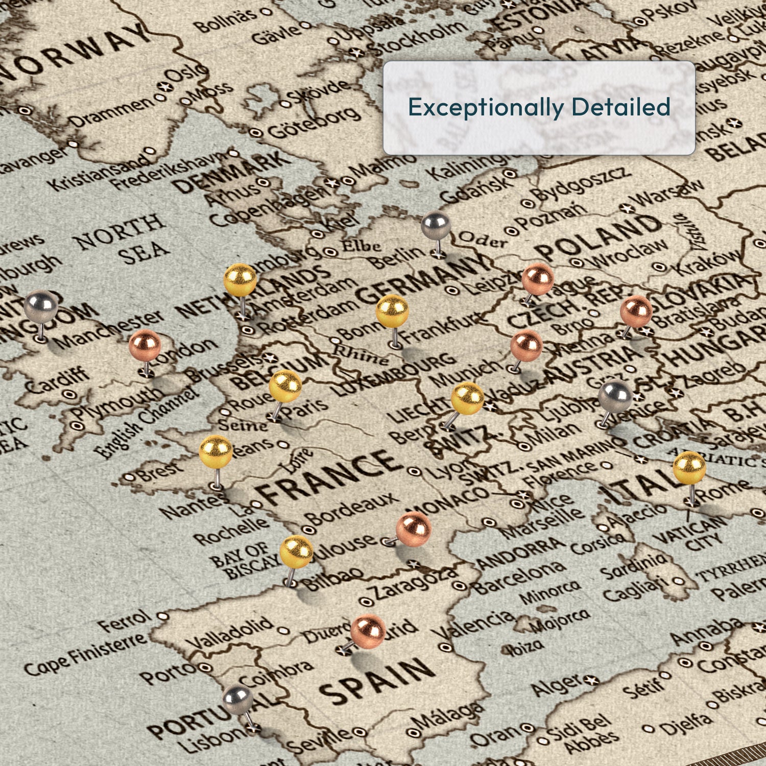 Vintage Trails Europe Push Pin Map 3