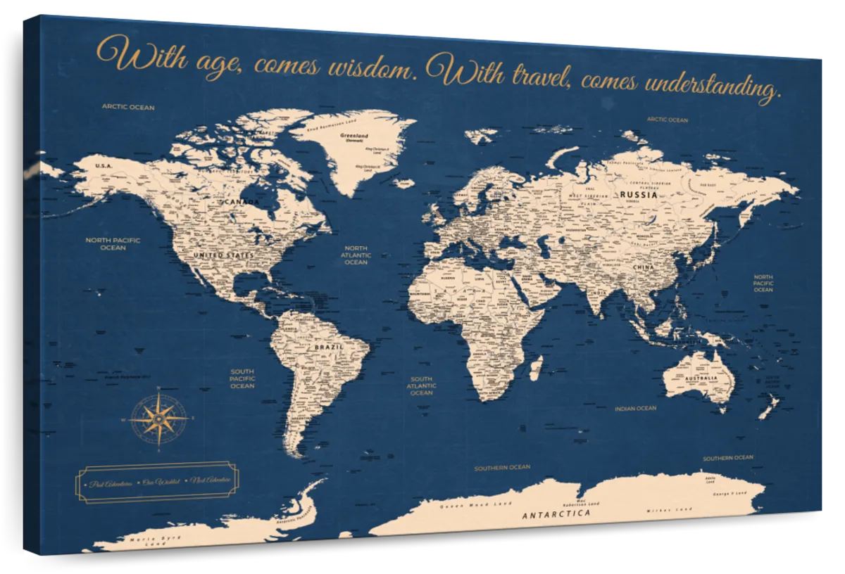 With Travel Comes Wisdom Push Pin World Map 1