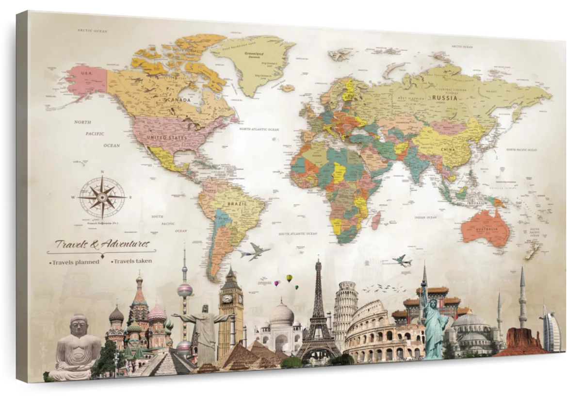 World Wonders Push Pin Travel Map 1